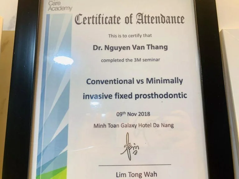 Trang Chủ 9 Giấy chứng nhận hoàn thành khóa coventional vs minimally invasive fixed prosthodontic