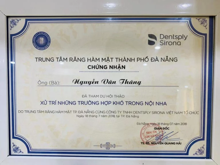 Trang Chủ 11 Chứng nhận tham gia hội thảo Xử trí những trường hợp khó trong nội nha