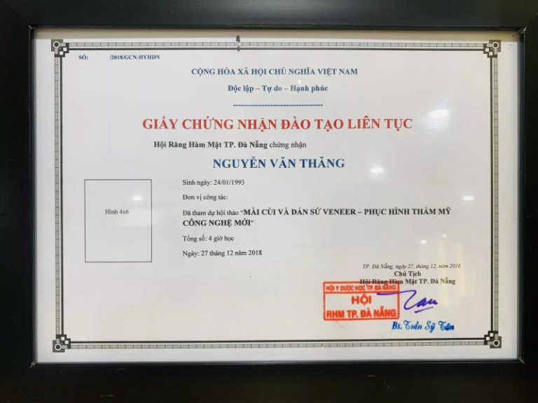 Chứng chỉ hành nghề của bác sĩ Nguyễn Văn Thăng